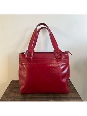MONSAC Red Leather Tote Bag.